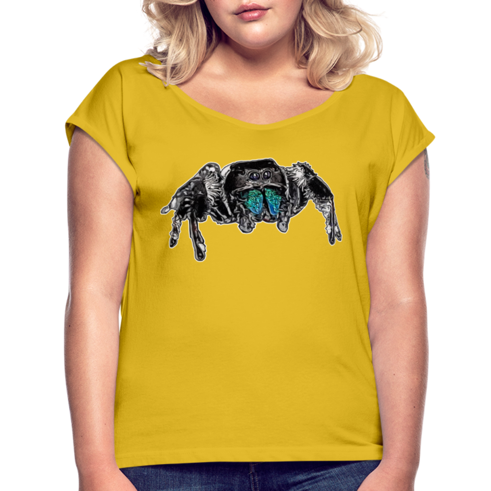 Frauen T-Shirt mit gerollten Ärmeln Phidippus regius Everglades male - Senfgelb