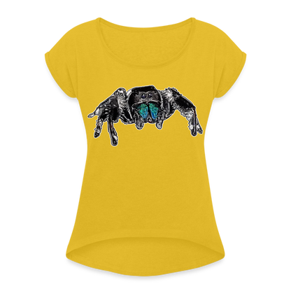 Frauen T-Shirt mit gerollten Ärmeln Phidippus regius Everglades male - Senfgelb