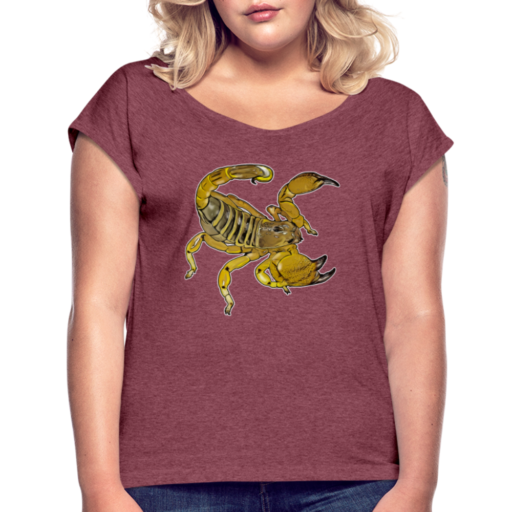 Frauen T-Shirt mit gerollten Ärmeln Scorpio maurus palmatus - Bordeauxrot meliert