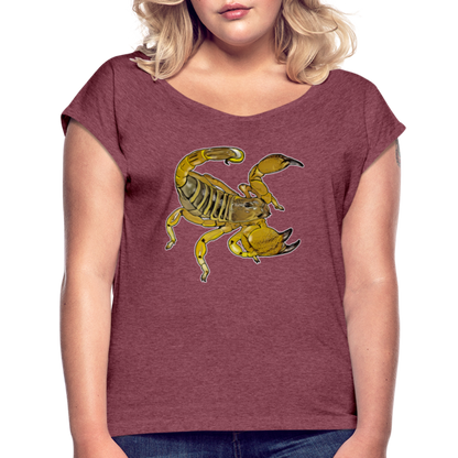 Frauen T-Shirt mit gerollten Ärmeln Scorpio maurus palmatus - Bordeauxrot meliert