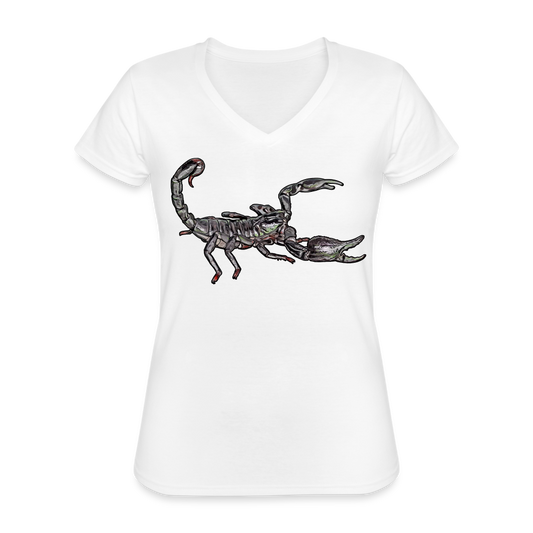Frauen-T-Shirt mit V-Ausschnitt Heterometrus silenus - weiß