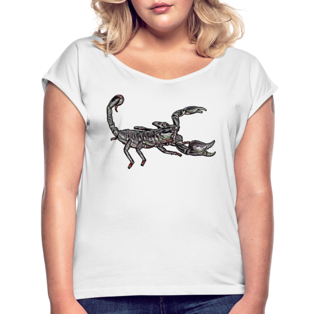 Frauen T-Shirt mit gerollten Ärmeln Heterometrus silenus - weiß