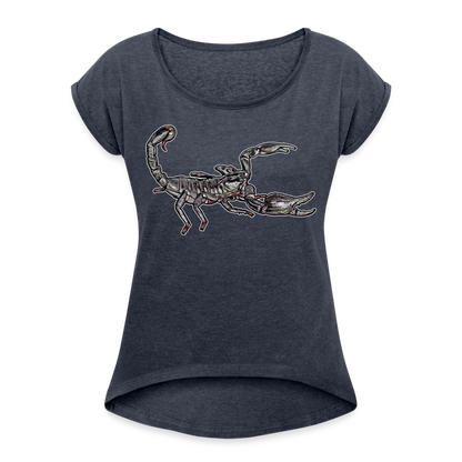 Frauen T-Shirt mit gerollten Ärmeln Heterometrus silenus - Navy meliert