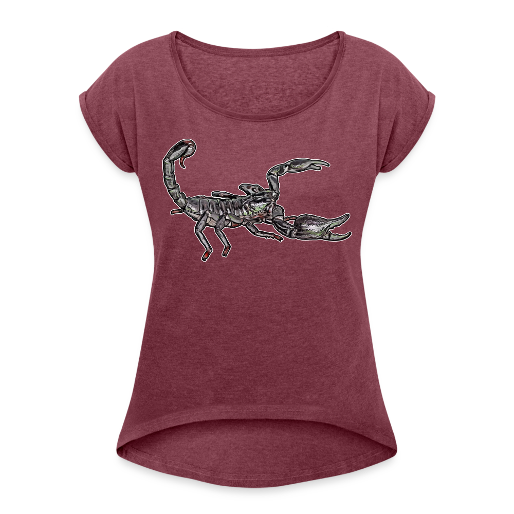 Frauen T-Shirt mit gerollten Ärmeln Heterometrus silenus - Bordeauxrot meliert