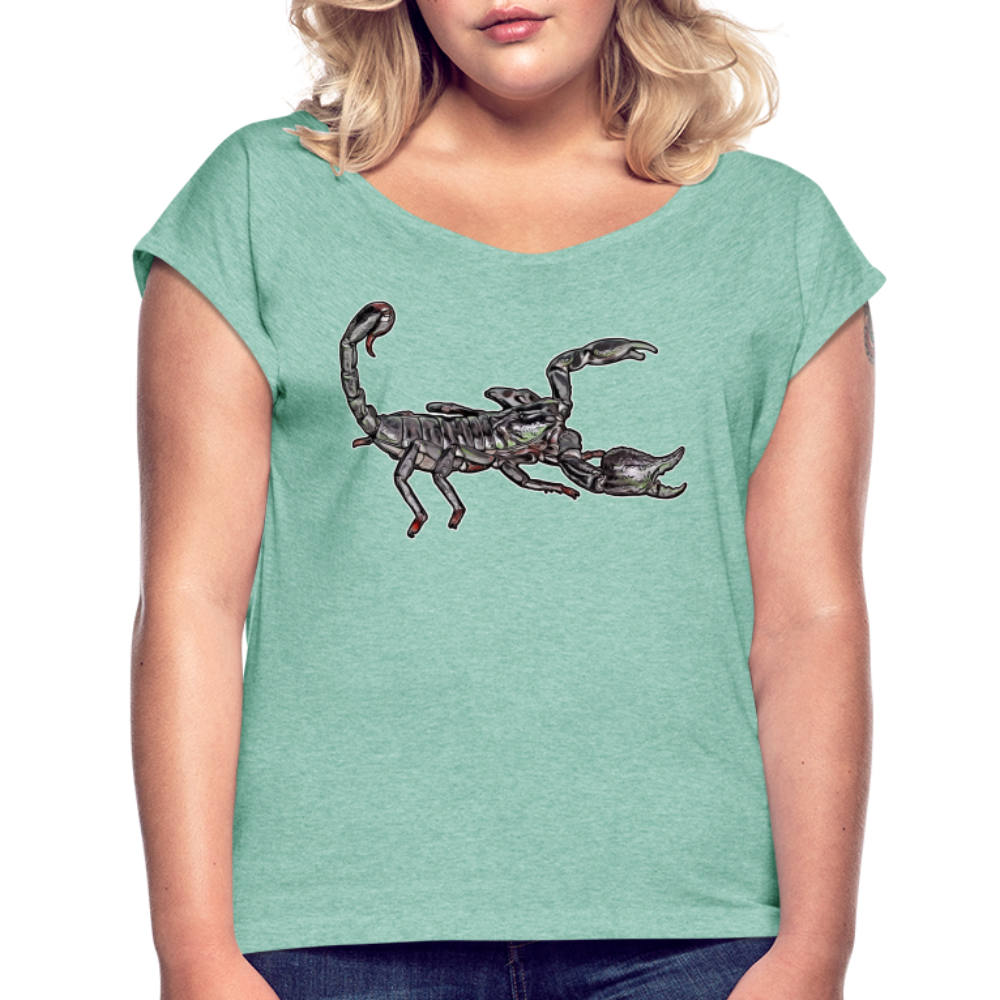 Frauen T-Shirt mit gerollten Ärmeln Heterometrus silenus - Minze meliert