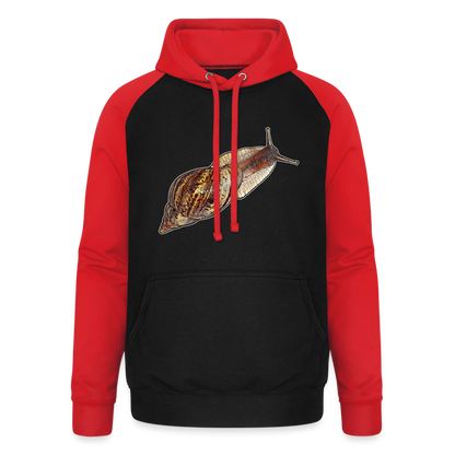 Unisex Baseball Hoodie Achatina reticulata wildfarben - Schwarz/Rot