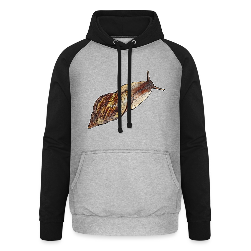 Unisex Baseball Hoodie Achatina reticulata wildfarben - Grau meliert/Schwarz