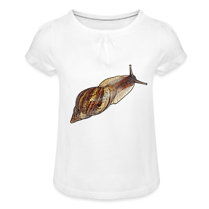 Mädchen-T-Shirt mit Raffungen Achatina reticulata wildfarben - weiß