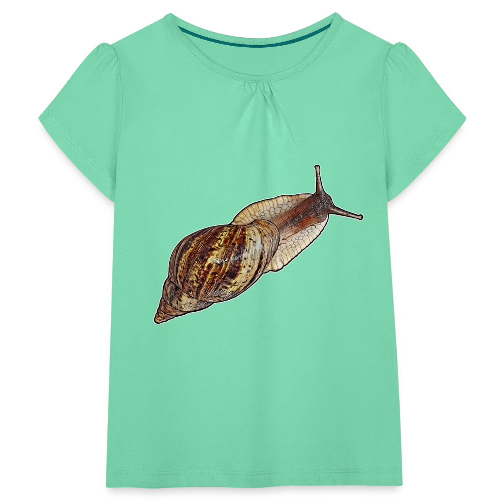 Mädchen-T-Shirt mit Raffungen Achatina reticulata wildfarben - Mintgrün