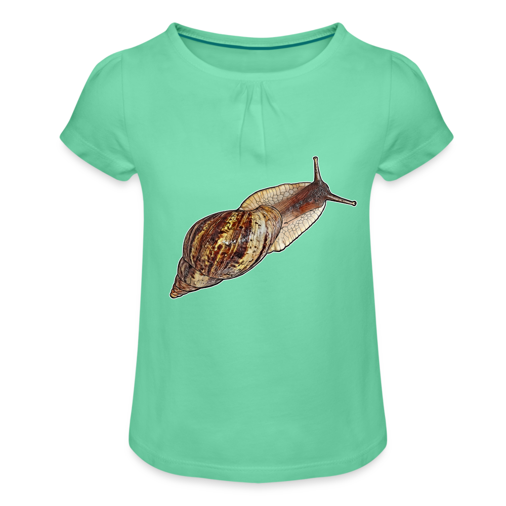 Mädchen-T-Shirt mit Raffungen Achatina reticulata wildfarben - Mintgrün