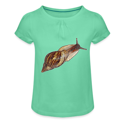 Mädchen-T-Shirt mit Raffungen Achatina reticulata wildfarben - Mintgrün