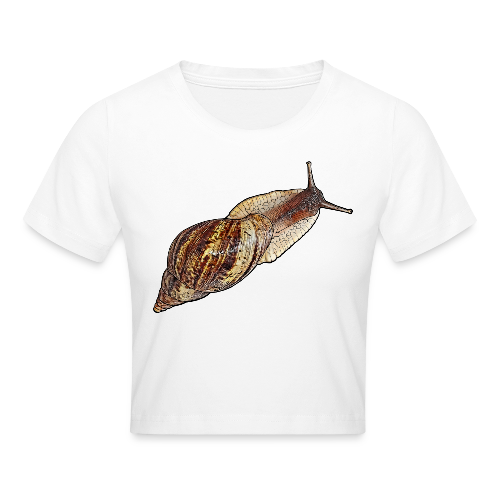 Crop T-Shirt Achatina reticulata wildfarben - weiß
