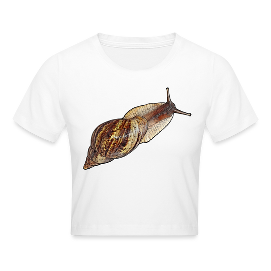 Crop T-Shirt Achatina reticulata wildfarben - weiß