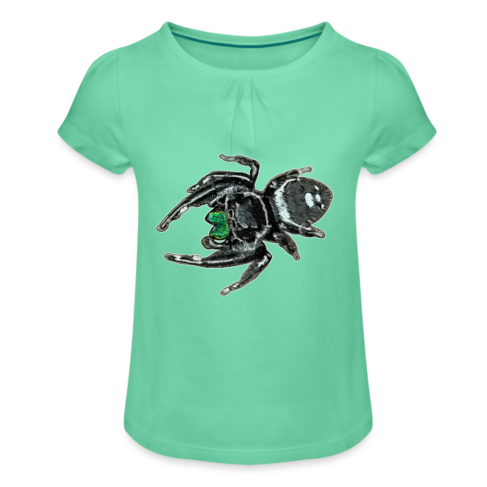 Mädchen-T-Shirt mit Raffungen Phidippus regius White Bahamas male - Mintgrün