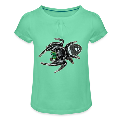 Mädchen-T-Shirt mit Raffungen Phidippus regius White Bahamas male - Mintgrün