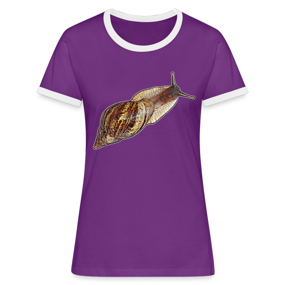 Frauen Kontrast-T-Shirt Achatina reticulata wildfarben - Lila/Weiß