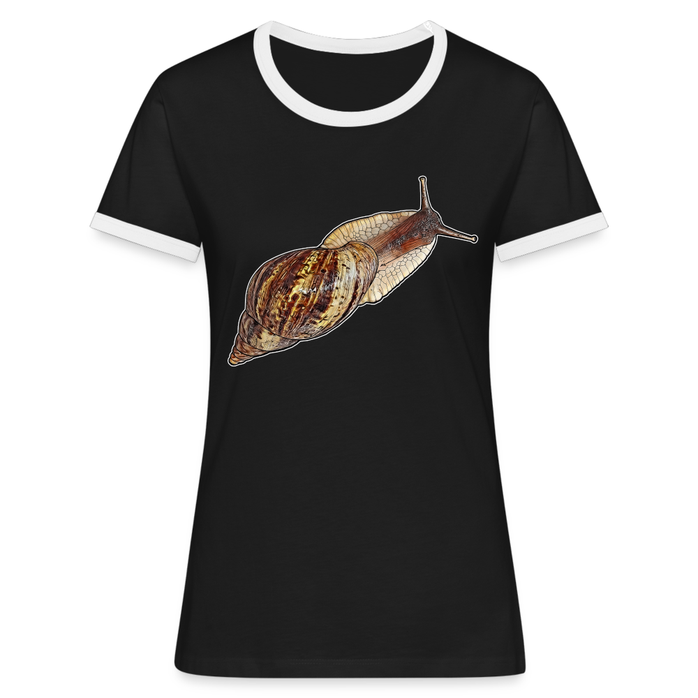Frauen Kontrast-T-Shirt Achatina reticulata wildfarben - Schwarz/Weiß