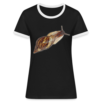 Frauen Kontrast-T-Shirt Achatina reticulata wildfarben - Schwarz/Weiß