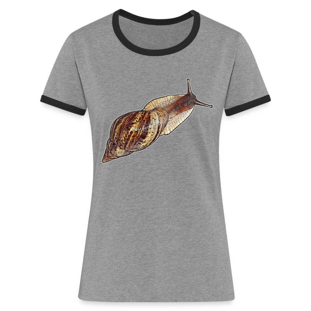 Frauen Kontrast-T-Shirt Achatina reticulata wildfarben - Grau meliert/Schwarz