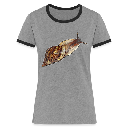 Frauen Kontrast-T-Shirt Achatina reticulata wildfarben - Grau meliert/Schwarz