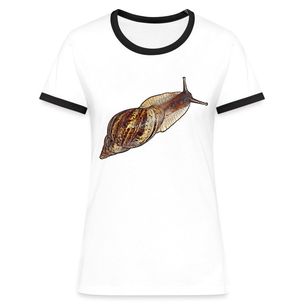 Frauen Kontrast-T-Shirt Achatina reticulata wildfarben - Weiß/Schwarz