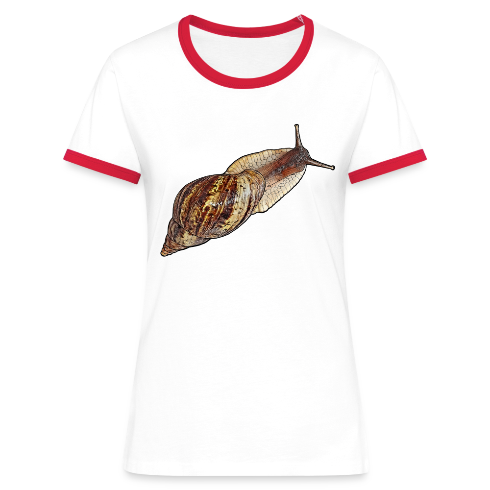 Frauen Kontrast-T-Shirt Achatina reticulata wildfarben - Weiß/Rot