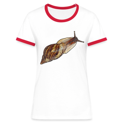 Frauen Kontrast-T-Shirt Achatina reticulata wildfarben - Weiß/Rot