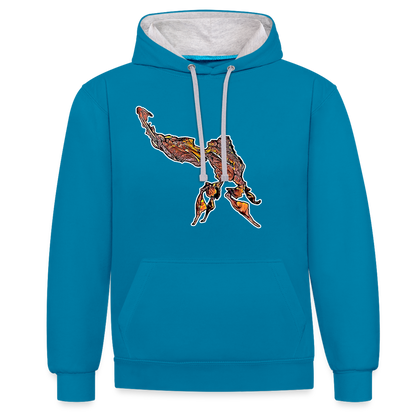 Unisex Kontrast-Hoodie Phyllocrania paradoxa male - Pfauenblau/Grau meliert