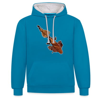 Unisex Kontrast-Hoodie Phyllocrania paradoxa female - Pfauenblau/Grau meliert