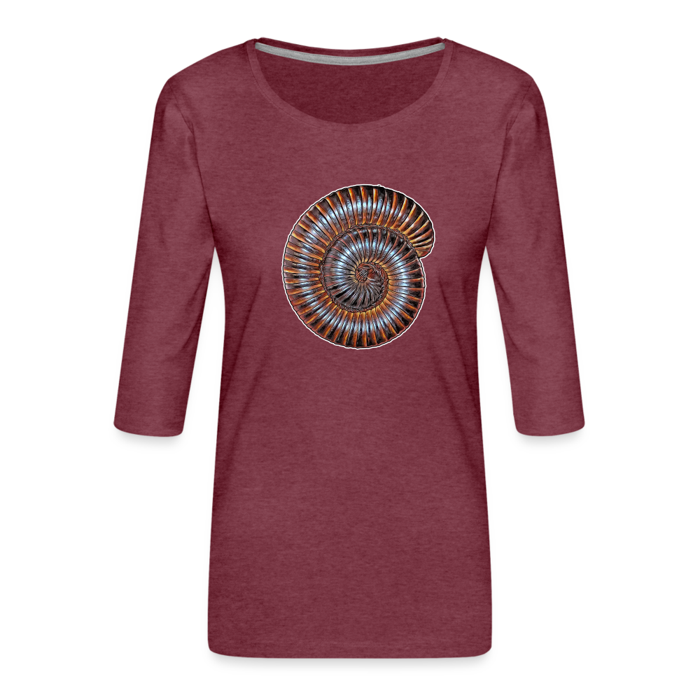 Frauen 3/4-Arm Shirt Archispirostreptus gigas - Bordeauxrot meliert