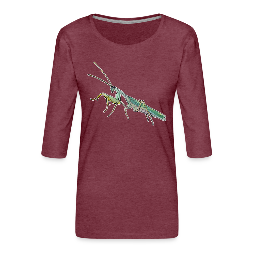 Frauen 3/4-Arm Shirt Sphodromantis lineola male - Bordeauxrot meliert