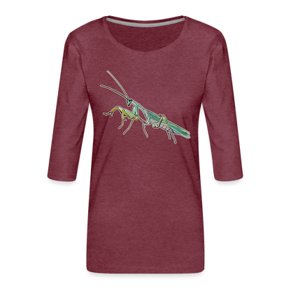 Frauen 3/4-Arm Shirt Sphodromantis lineola male - Bordeauxrot meliert
