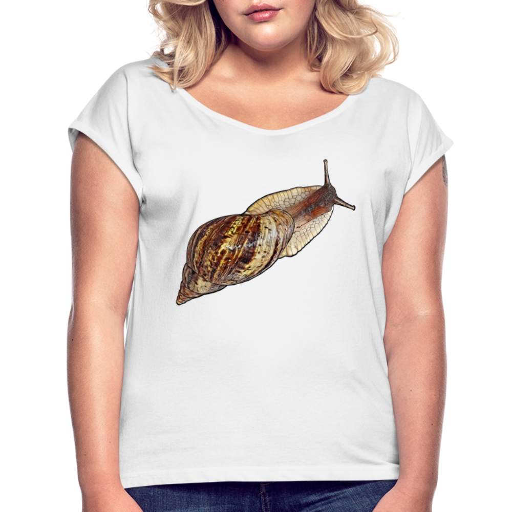 Frauen T-Shirt mit gerollten Ärmeln Achatina reticulata wildfarben - weiß