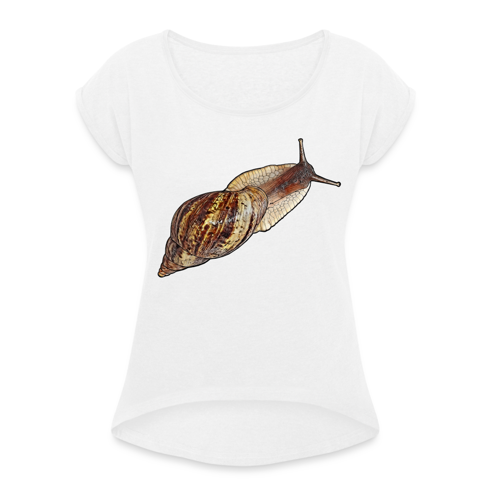 Frauen T-Shirt mit gerollten Ärmeln Achatina reticulata wildfarben - weiß
