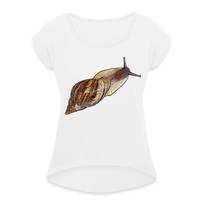 Frauen T-Shirt mit gerollten Ärmeln Achatina reticulata wildfarben - weiß