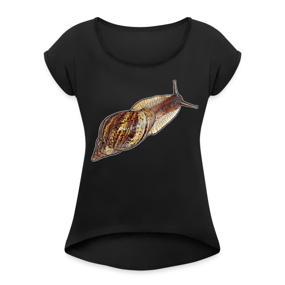 Frauen T-Shirt mit gerollten Ärmeln Achatina reticulata wildfarben - Schwarz