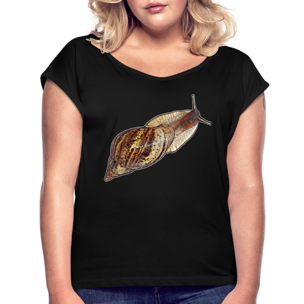 Frauen T-Shirt mit gerollten Ärmeln Achatina reticulata wildfarben - Schwarz