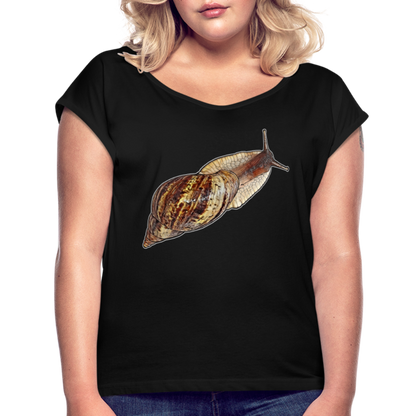 Frauen T-Shirt mit gerollten Ärmeln Achatina reticulata wildfarben - Schwarz