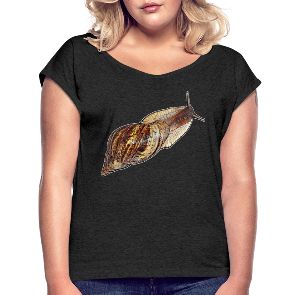 Frauen T-Shirt mit gerollten Ärmeln Achatina reticulata wildfarben - Schwarz meliert