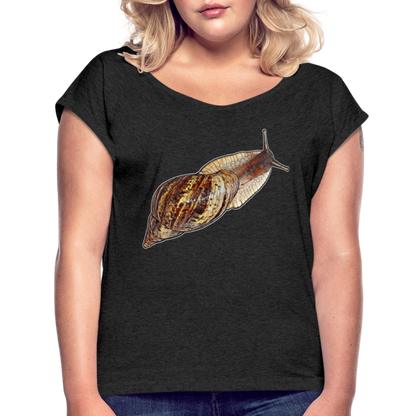 Frauen T-Shirt mit gerollten Ärmeln Achatina reticulata wildfarben - Schwarz meliert