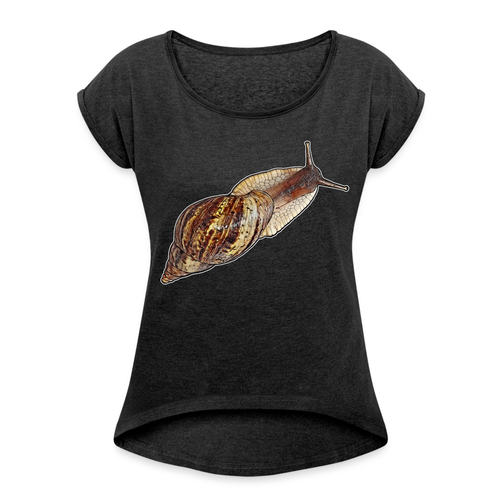 Frauen T-Shirt mit gerollten Ärmeln Achatina reticulata wildfarben - Schwarz meliert