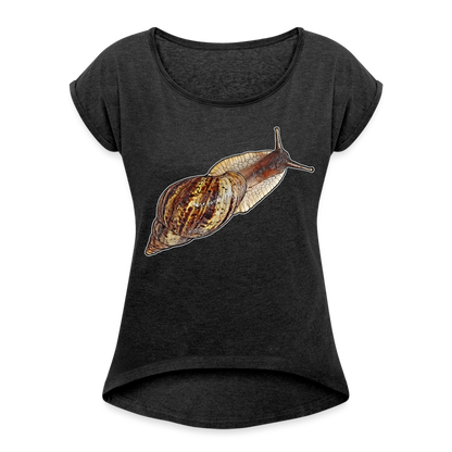 Frauen T-Shirt mit gerollten Ärmeln Achatina reticulata wildfarben - Schwarz meliert