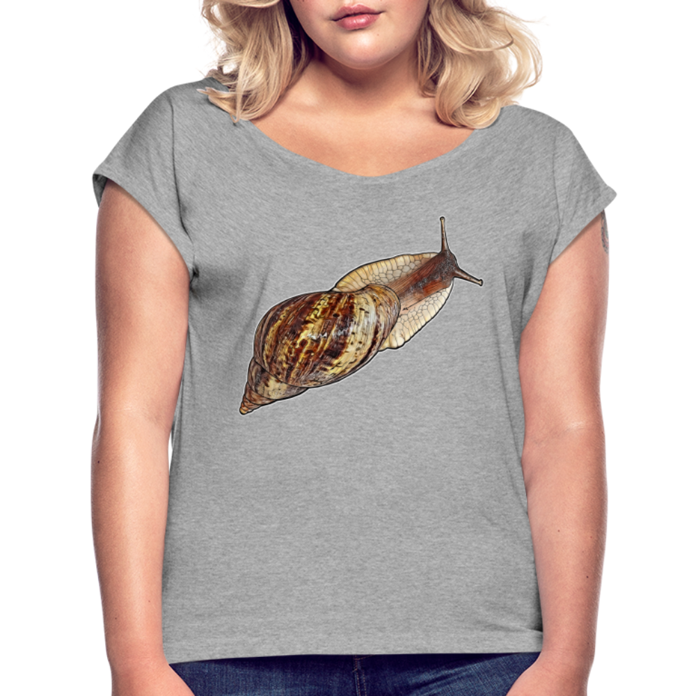 Frauen T-Shirt mit gerollten Ärmeln Achatina reticulata wildfarben - Grau meliert