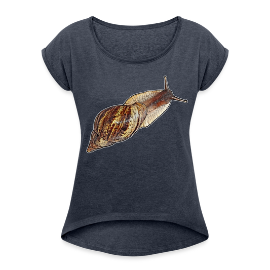 Frauen T-Shirt mit gerollten Ärmeln Achatina reticulata wildfarben - Navy meliert