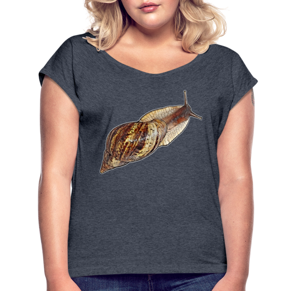 Frauen T-Shirt mit gerollten Ärmeln Achatina reticulata wildfarben - Navy meliert