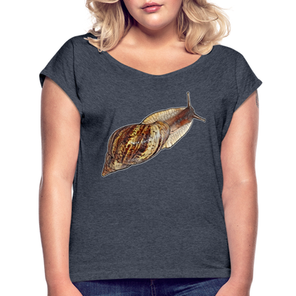Frauen T-Shirt mit gerollten Ärmeln Achatina reticulata wildfarben - Navy meliert
