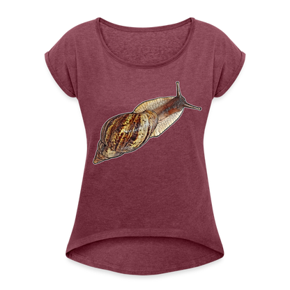Frauen T-Shirt mit gerollten Ärmeln Achatina reticulata wildfarben - Bordeauxrot meliert