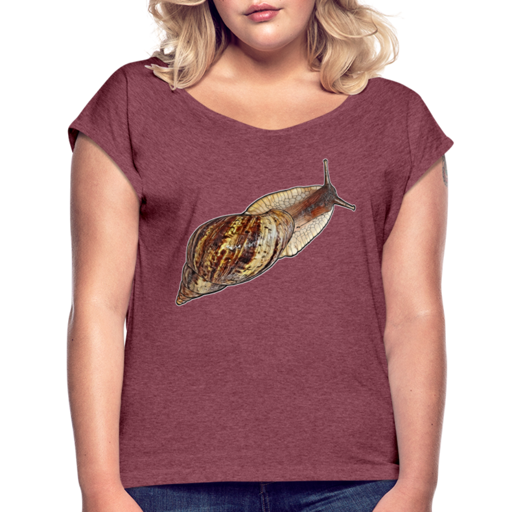 Frauen T-Shirt mit gerollten Ärmeln Achatina reticulata wildfarben - Bordeauxrot meliert