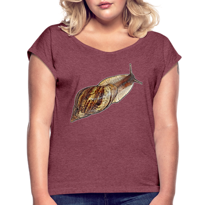 Frauen T-Shirt mit gerollten Ärmeln Achatina reticulata wildfarben - Bordeauxrot meliert