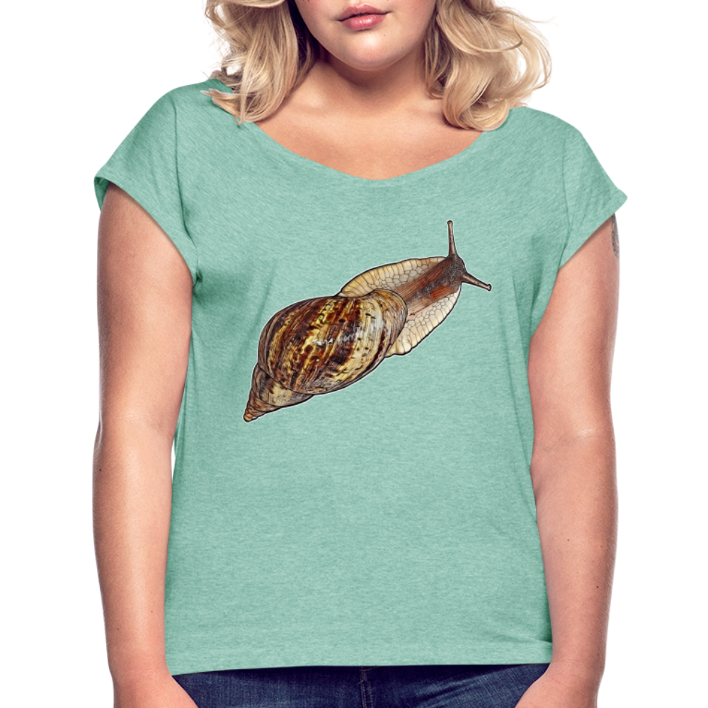 Frauen T-Shirt mit gerollten Ärmeln Achatina reticulata wildfarben - Minze meliert